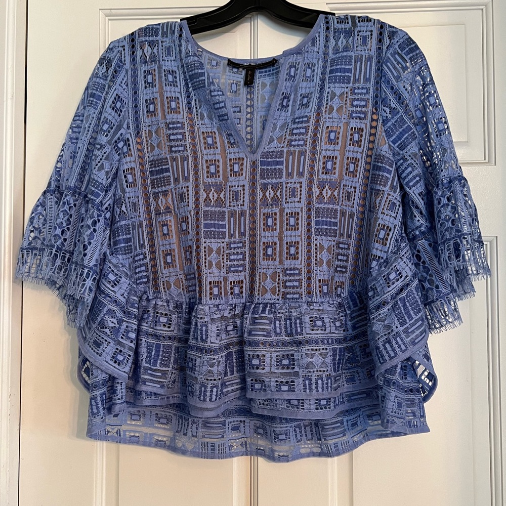 BCBG blue see thru blouse with tan built in tank.